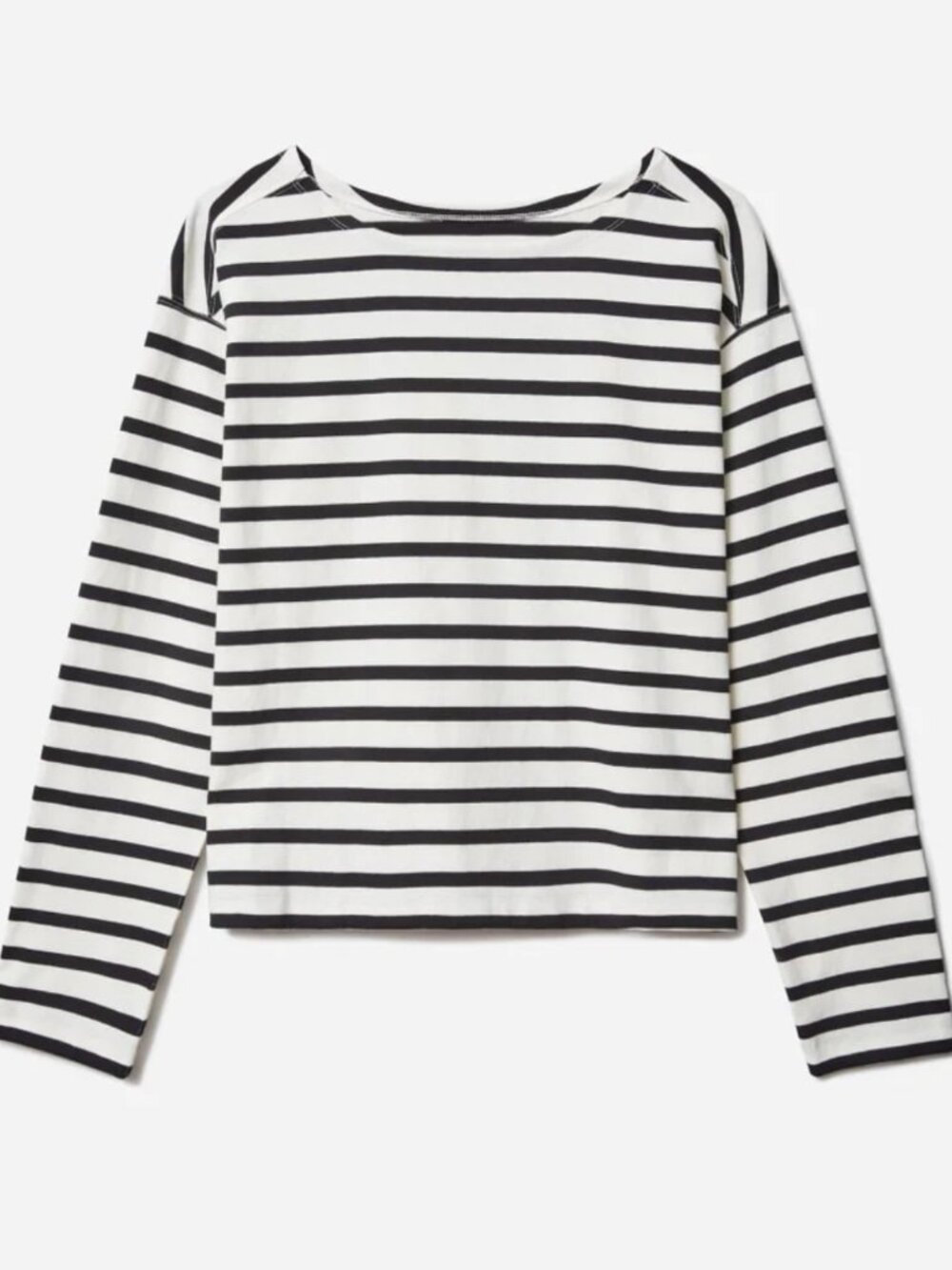 Everlane Black & White Striped Boatneck Top - The Mariner Tee, Size Medium